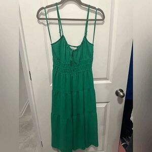 Monteau Green Smocked Tiered Midi Dress
